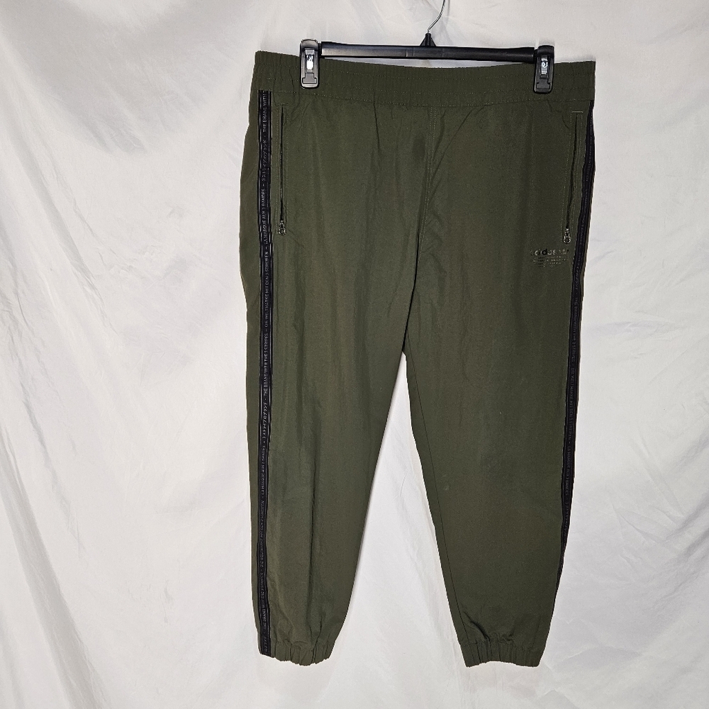 Adidas Dark Green Brand With the 3 Stripes Nylon Jogger Sweatpants, Large